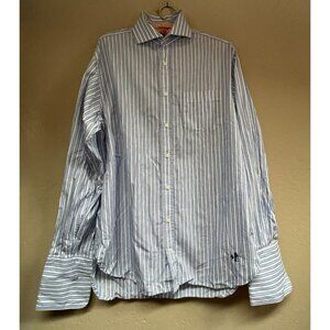 J. Peterman Mens Long Sleeve Button Up Dress Shirt 15 1/2 x 34 1/2 Blue Striped